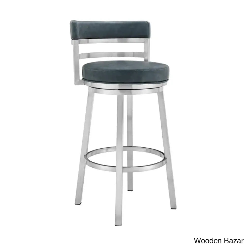 Deherreraz Modern Swivel Counter And Bar Stool With Open Low Back Footrest In Metal Faux Leather