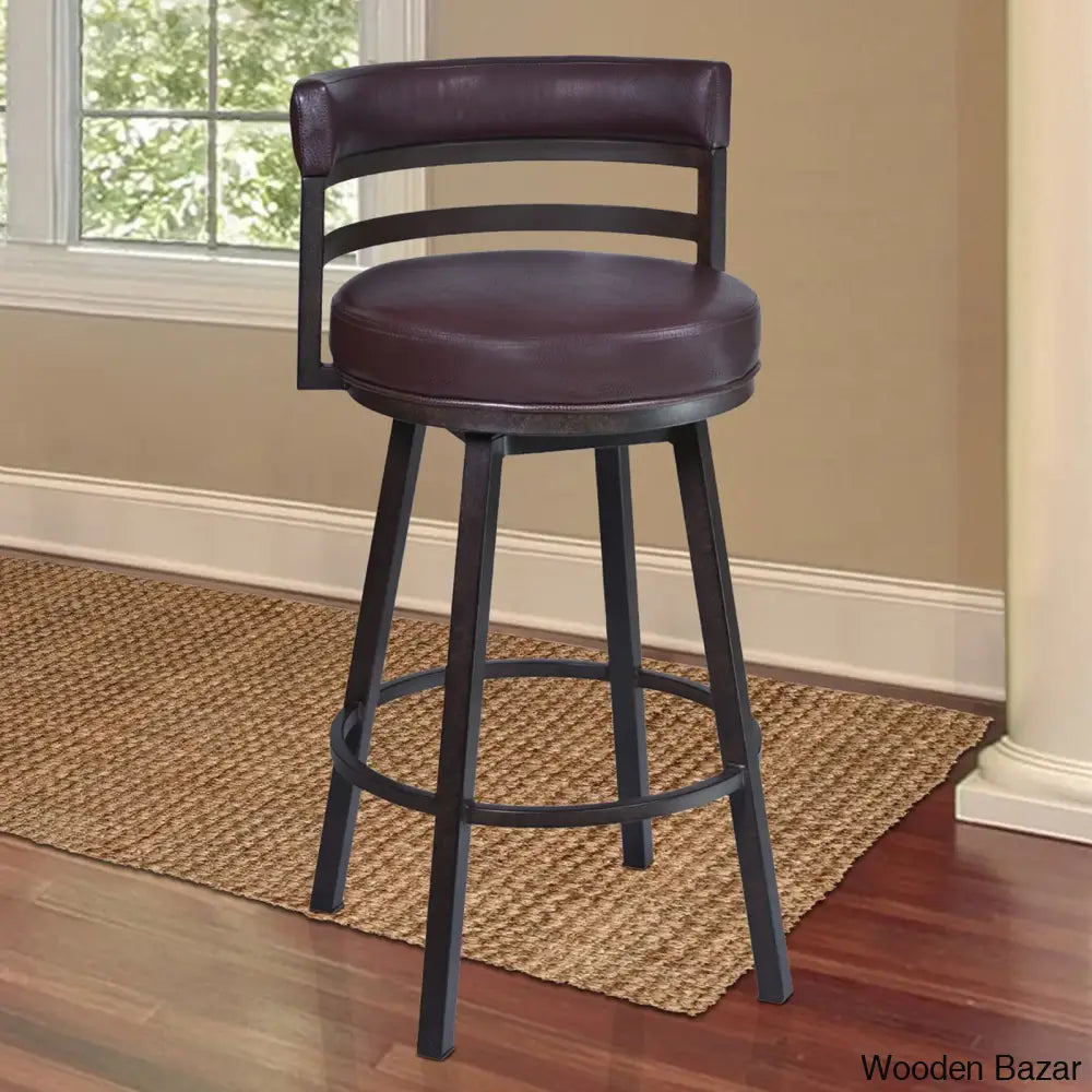 Deherreraz Modern Swivel Counter And Bar Stool With Open Low Back Footrest In Metal Faux Leather