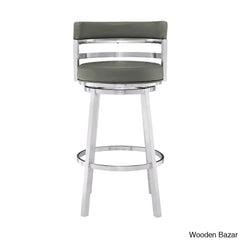 Deherreraz Modern Swivel Counter And Bar Stool With Open Low Back Footrest In Metal Faux Leather