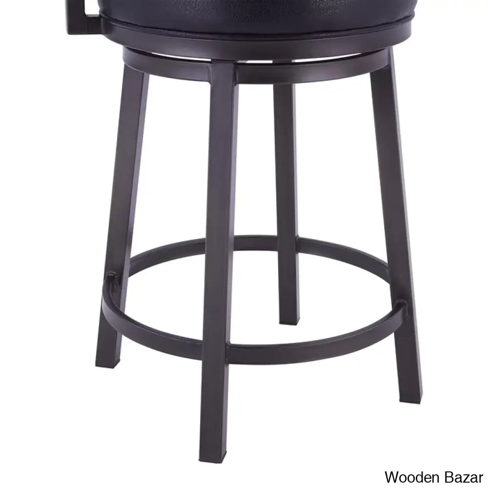 Deherreraz Modern Swivel Counter And Bar Stool With Open Low Back Footrest In Metal Faux Leather