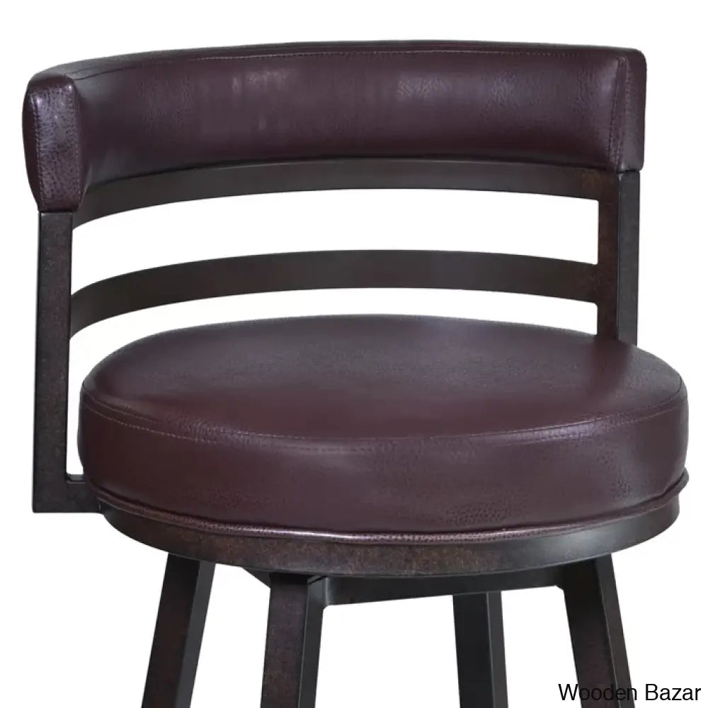 Deherreraz Modern Swivel Counter And Bar Stool With Open Low Back Footrest In Metal Faux Leather