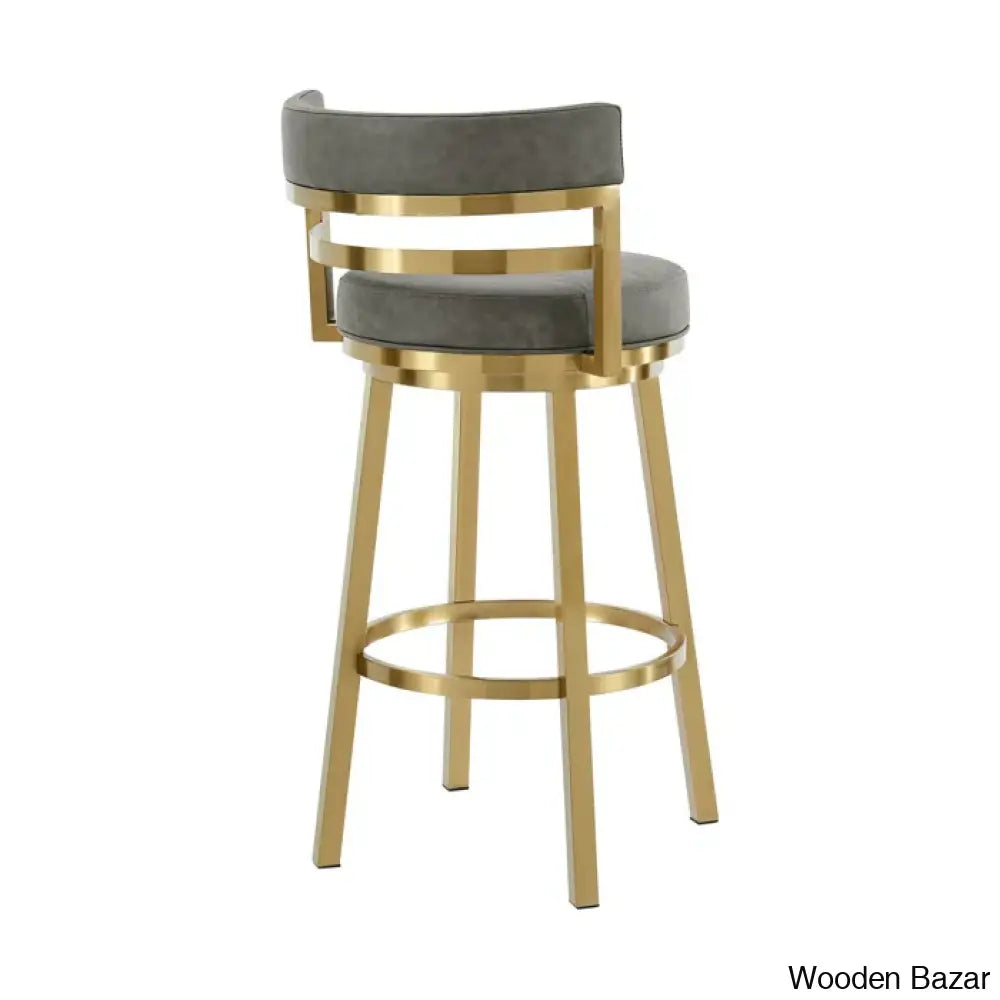 Deherreraz Modern Swivel Counter And Bar Stool With Open Low Back Footrest In Metal Faux Leather