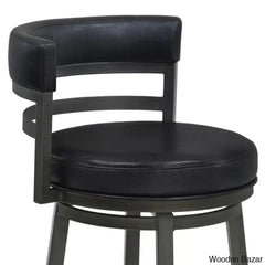 Deherreraz Modern Swivel Counter And Bar Stool With Open Low Back Footrest In Metal Faux Leather