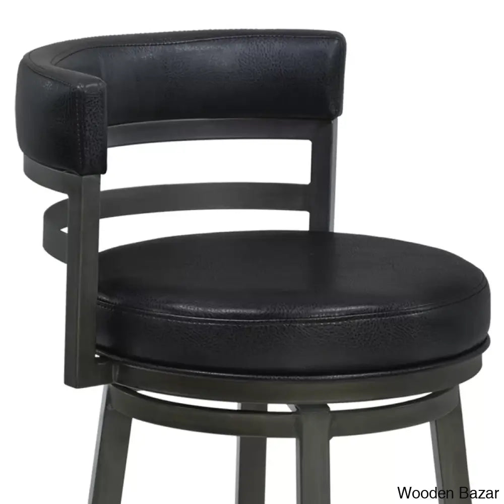 Deherreraz Modern Swivel Counter And Bar Stool With Open Low Back Footrest In Metal Faux Leather