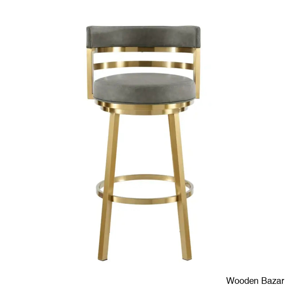 Deherreraz Modern Swivel Counter And Bar Stool With Open Low Back Footrest In Metal Faux Leather