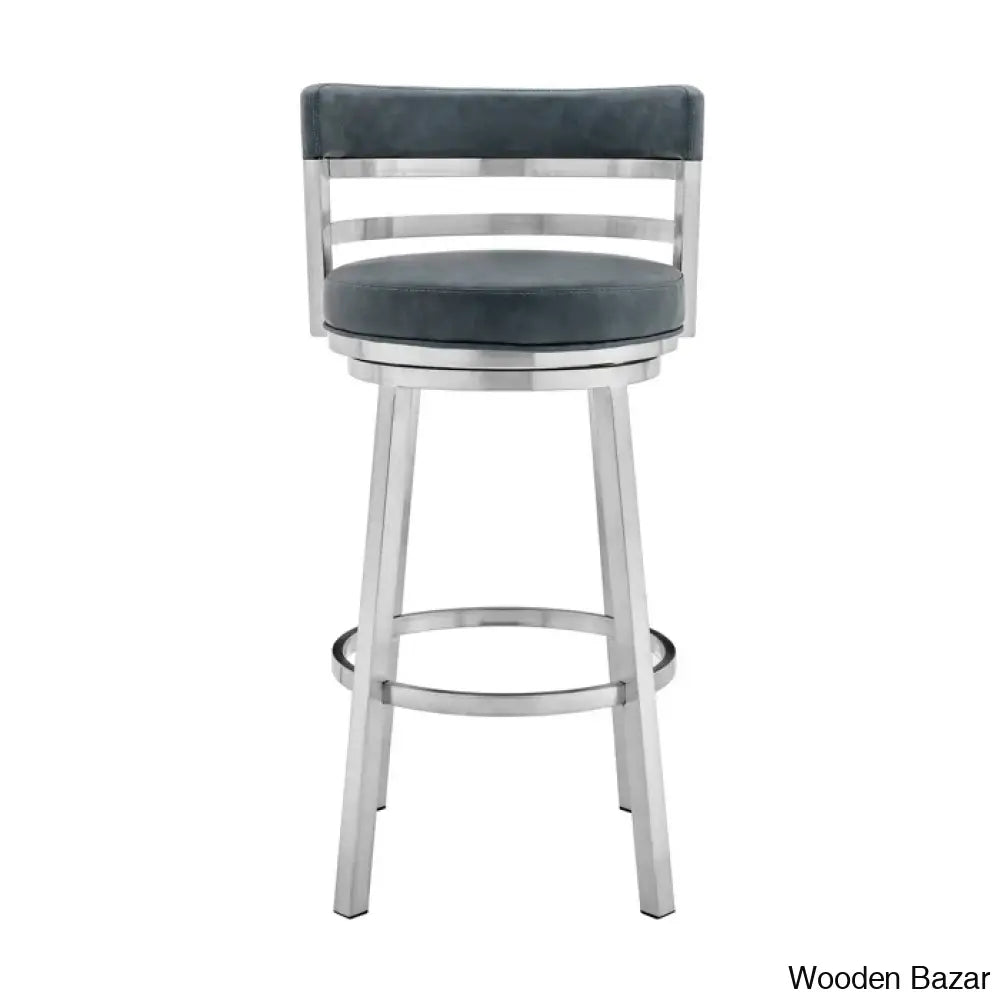 Deherreraz Modern Swivel Counter And Bar Stool With Open Low Back Footrest In Metal Faux Leather