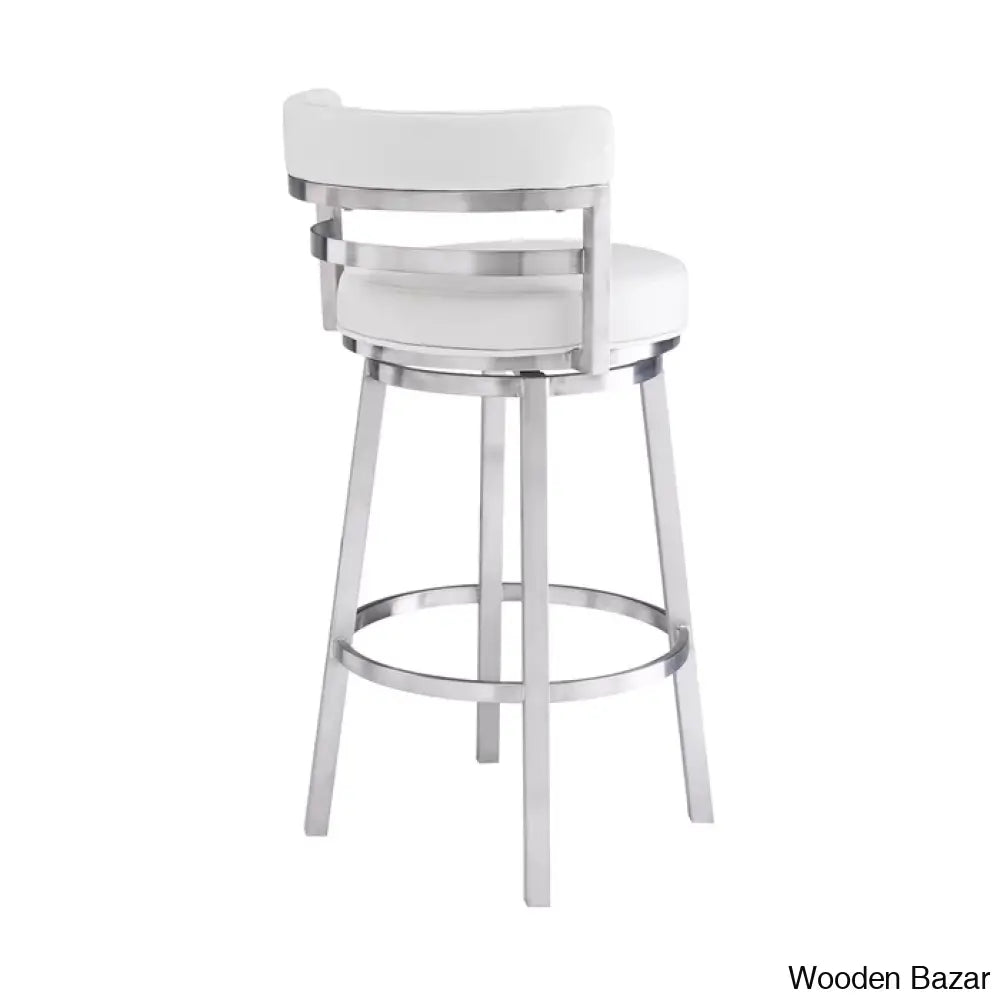 Deherreraz Modern Swivel Counter And Bar Stool With Open Low Back Footrest In Metal Faux Leather