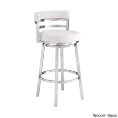 Deherreraz Modern Swivel Counter And Bar Stool With Open Low Back Footrest In Metal Faux Leather