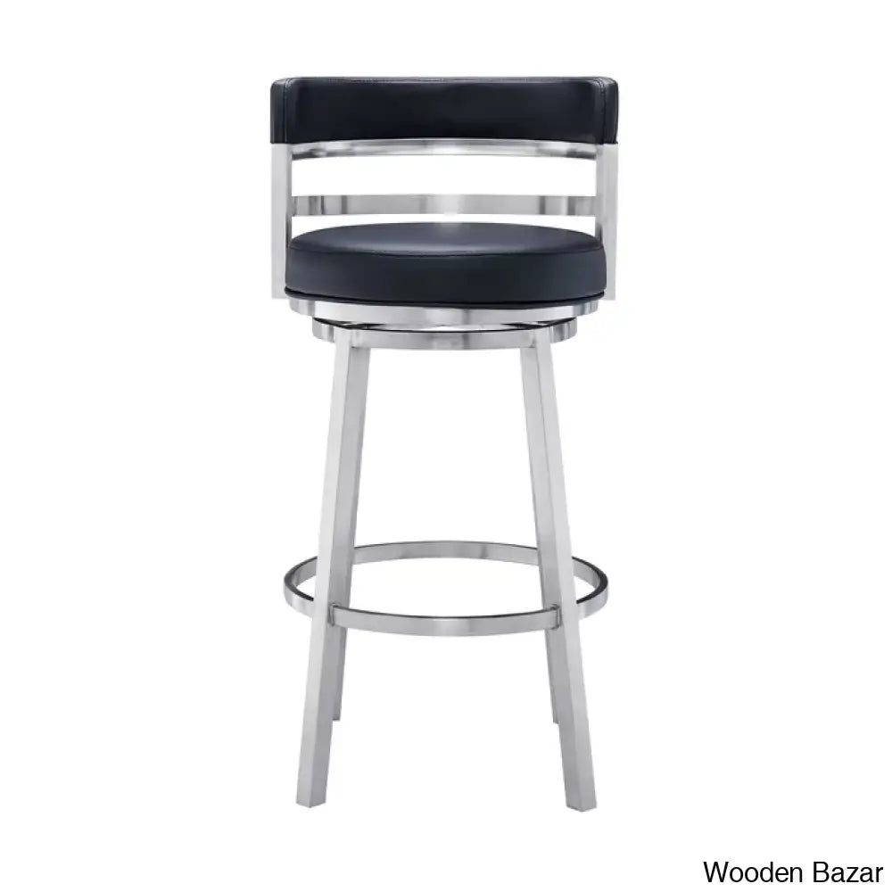 Deherreraz Modern Swivel Counter And Bar Stool With Open Low Back Footrest In Metal Faux Leather