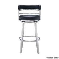 Deherreraz Modern Swivel Counter And Bar Stool With Open Low Back Footrest In Metal Faux Leather