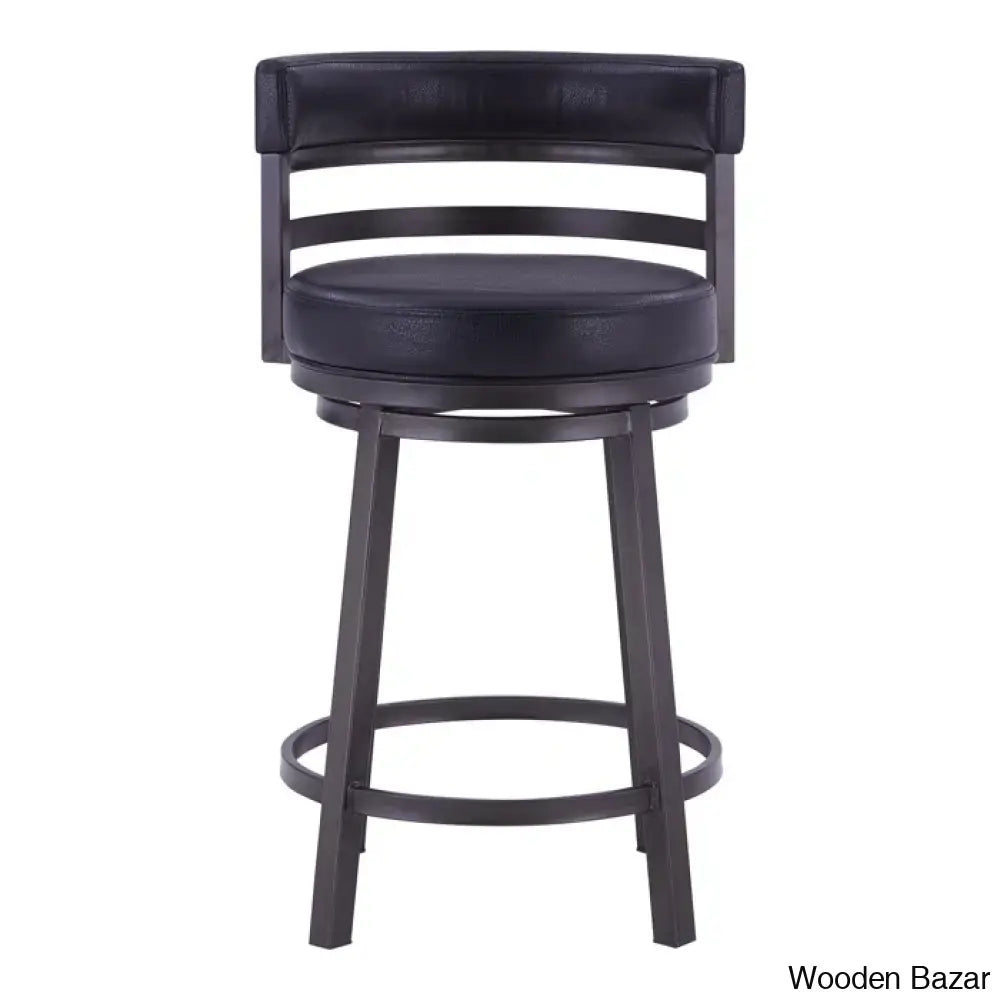 Deherreraz Modern Swivel Counter And Bar Stool With Open Low Back Footrest In Metal Faux Leather