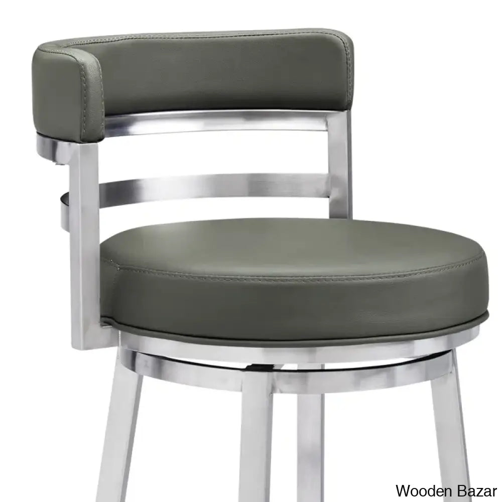 Deherreraz Modern Swivel Counter And Bar Stool With Open Low Back Footrest In Metal Faux Leather