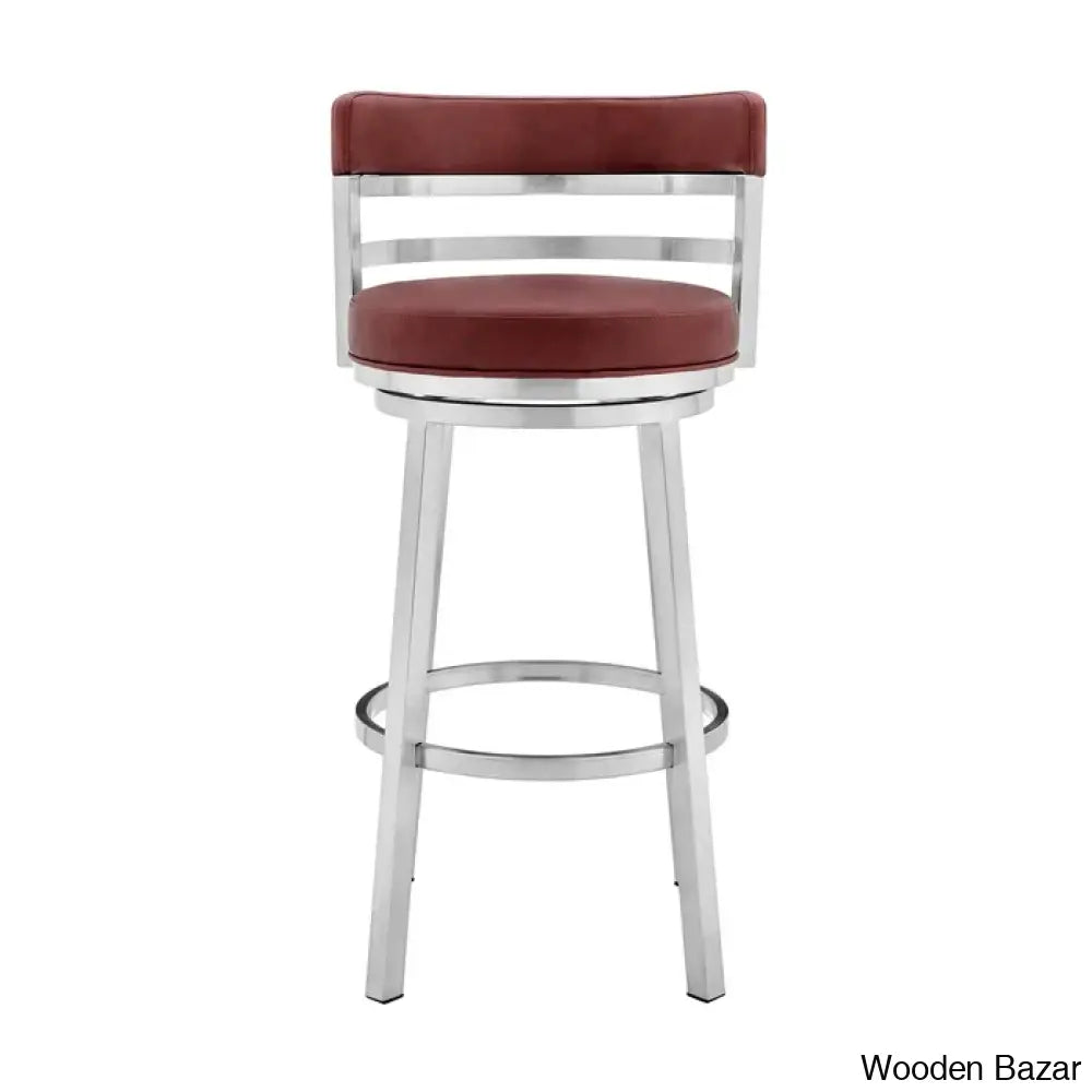 Deherreraz Modern Swivel Counter And Bar Stool With Open Low Back Footrest In Metal Faux Leather