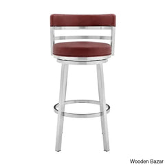 Deherreraz Modern Swivel Counter And Bar Stool With Open Low Back Footrest In Metal Faux Leather