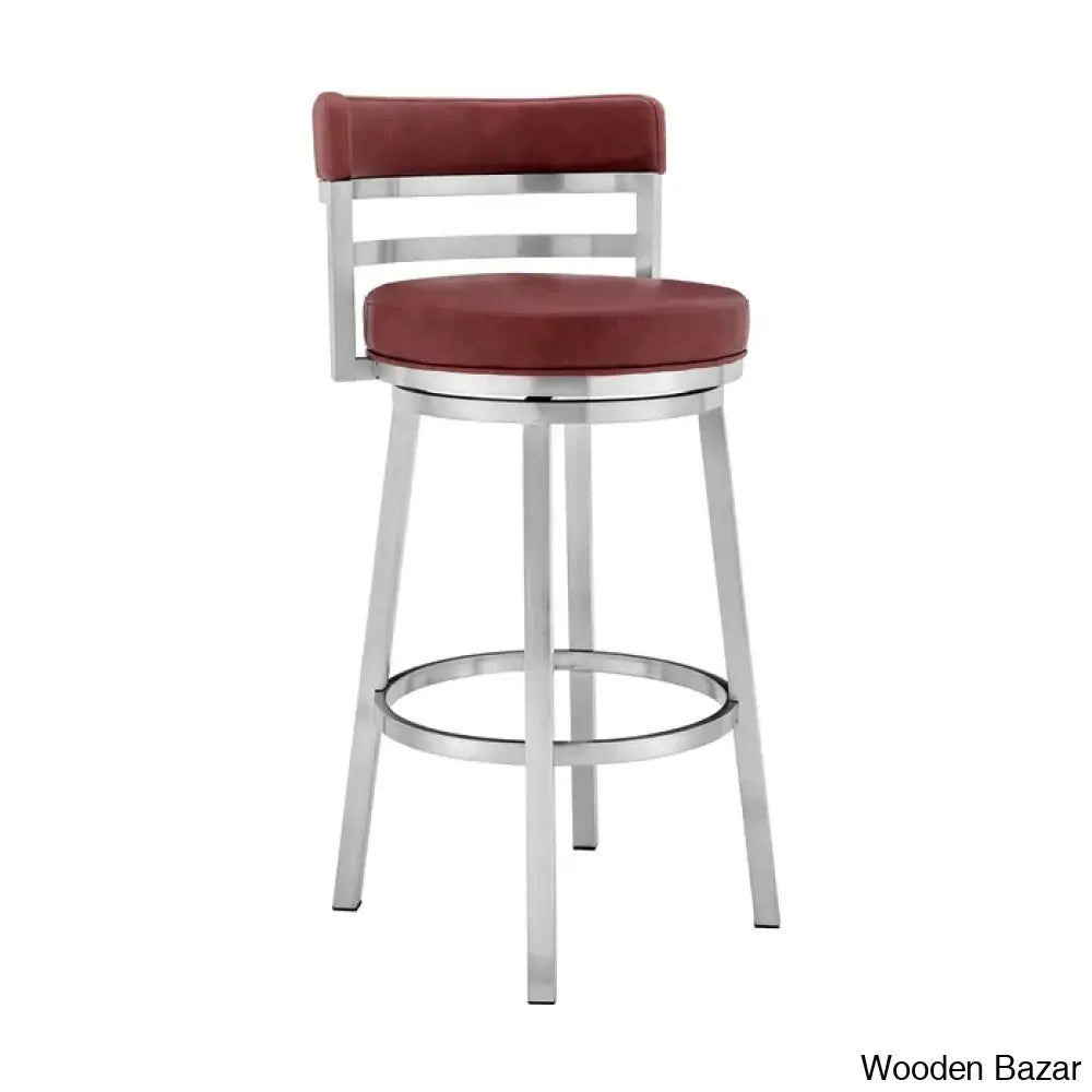 Deherreraz Modern Swivel Counter And Bar Stool With Open Low Back Footrest In Metal Faux Leather