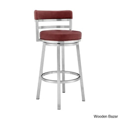 Deherreraz Modern Swivel Counter And Bar Stool With Open Low Back Footrest In Metal Faux Leather