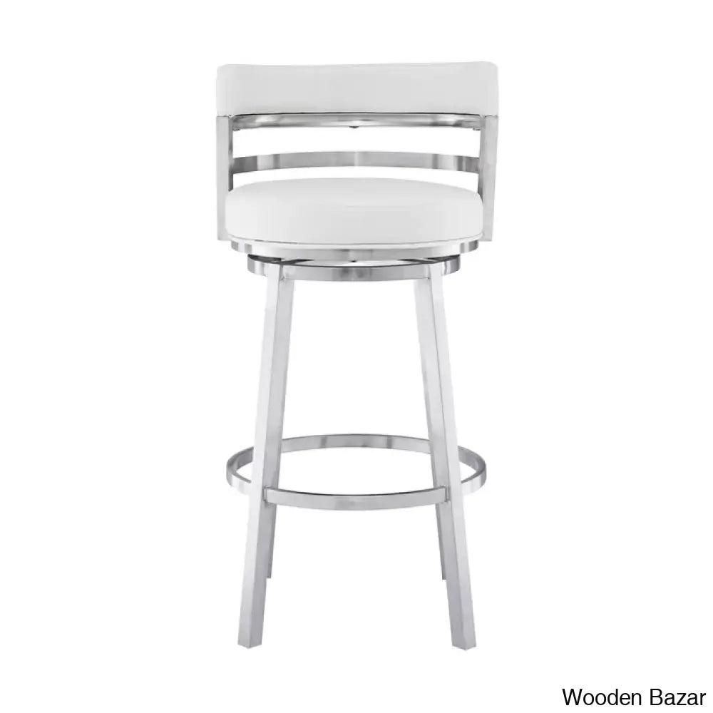 Deherreraz Modern Swivel Counter And Bar Stool With Open Low Back Footrest In Metal Faux Leather