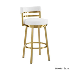 Deherreraz Modern Swivel Counter And Bar Stool With Open Low Back Footrest In Metal Faux Leather