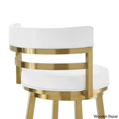 Deherreraz Modern Swivel Counter And Bar Stool With Open Low Back Footrest In Metal Faux Leather
