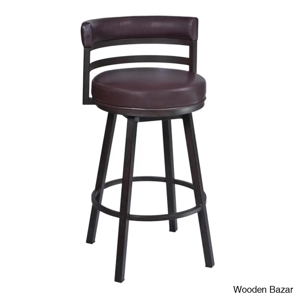 Deherreraz Modern Swivel Counter And Bar Stool With Open Low Back Footrest In Metal Faux Leather