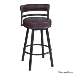 Deherreraz Modern Swivel Counter And Bar Stool With Open Low Back Footrest In Metal Faux Leather