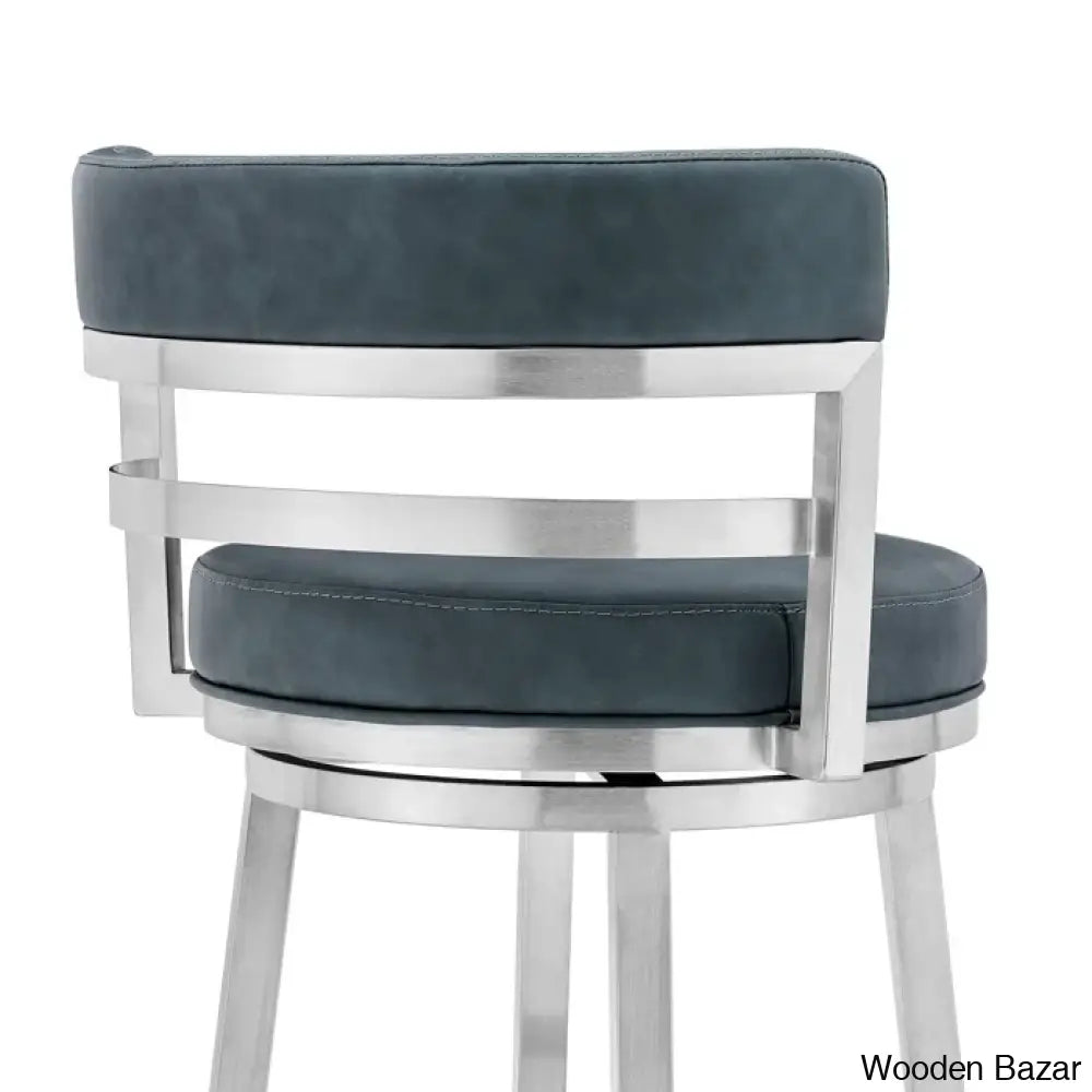 Deherreraz Modern Swivel Counter And Bar Stool With Open Low Back Footrest In Metal Faux Leather