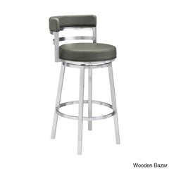 Deherreraz Modern Swivel Counter And Bar Stool With Open Low Back Footrest In Metal Faux Leather