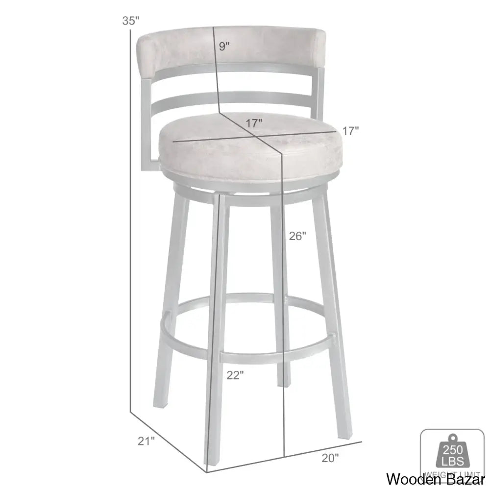 Deherreraz Modern Swivel Counter And Bar Stool With Open Low Back Footrest In Metal Faux Leather