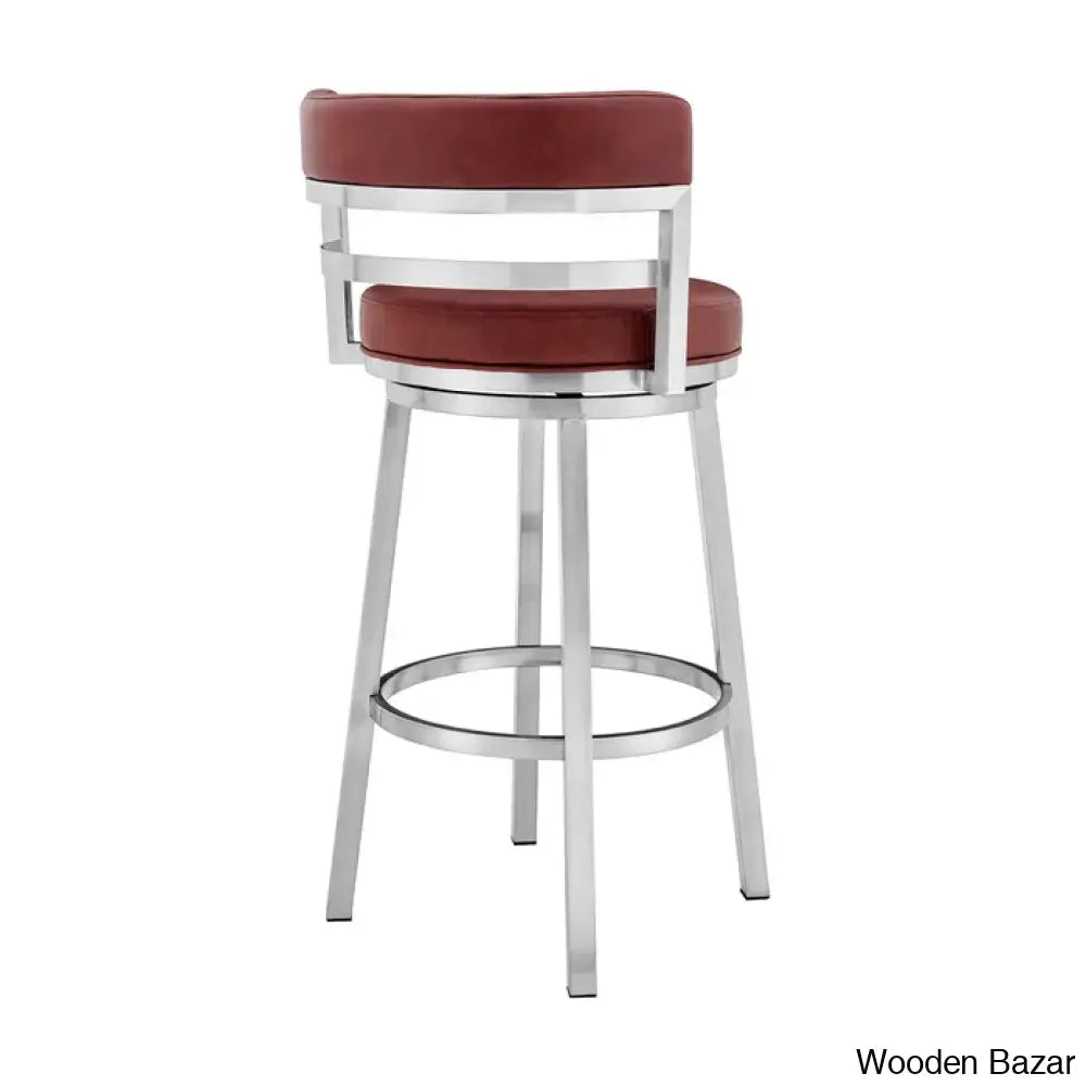 Deherreraz Modern Swivel Counter And Bar Stool With Open Low Back Footrest In Metal Faux Leather