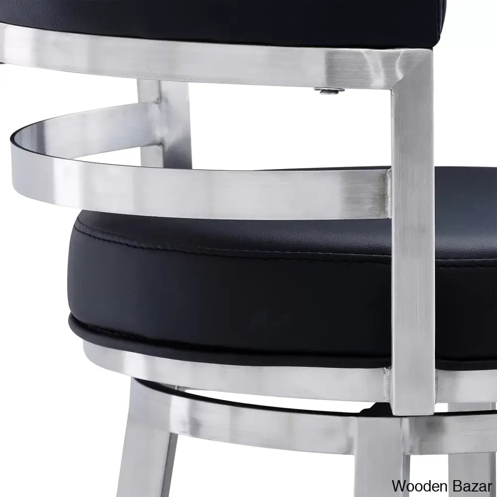 Deherreraz Modern Swivel Counter And Bar Stool With Open Low Back Footrest In Metal Faux Leather