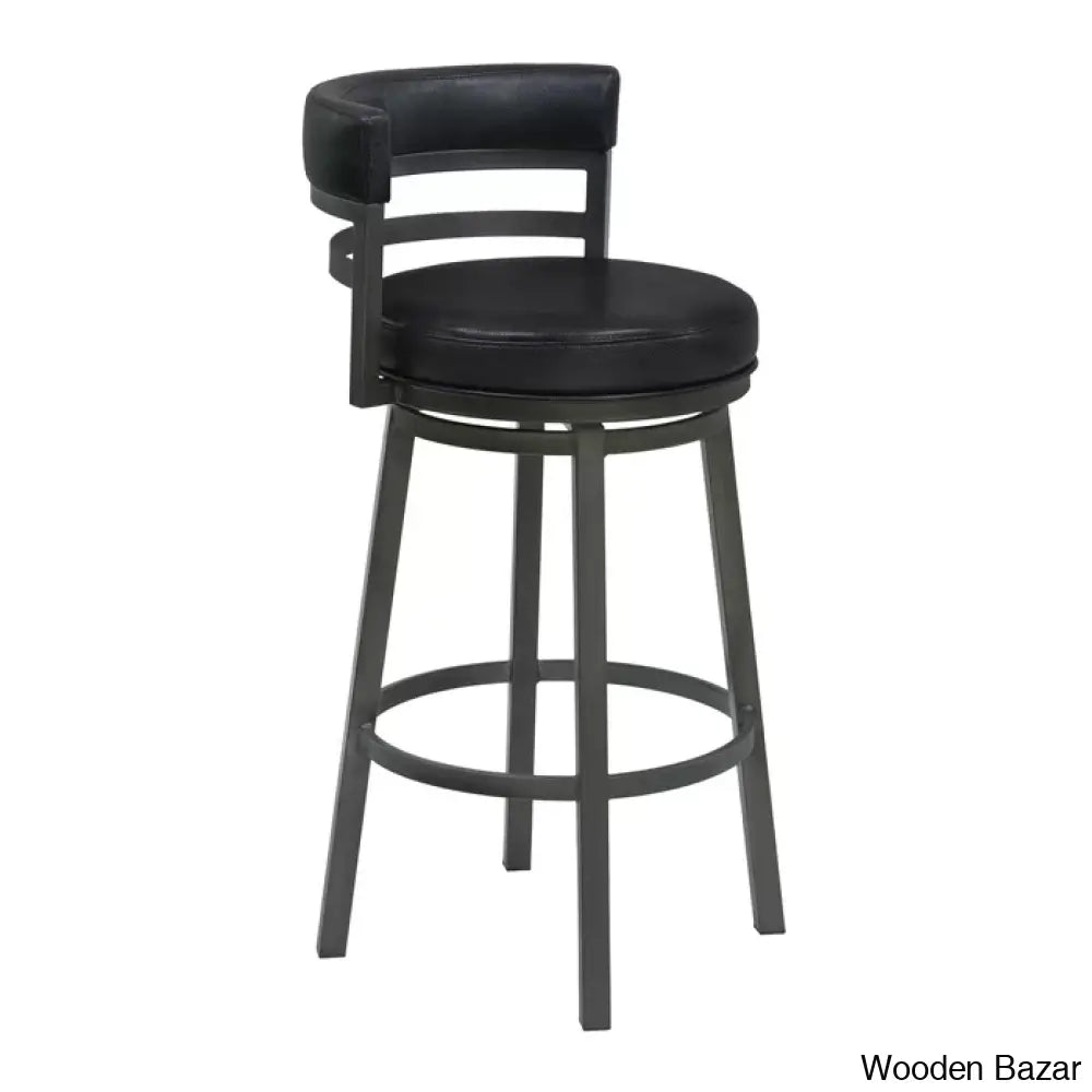 Deherreraz Modern Swivel Counter And Bar Stool With Open Low Back Footrest In Metal Faux Leather