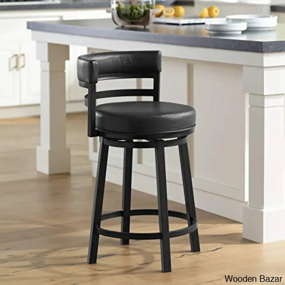 Deherreraz Modern Swivel Counter And Bar Stool With Open Low Back Footrest In Metal Faux Leather