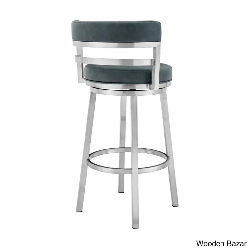 Deherreraz Modern Swivel Counter And Bar Stool With Open Low Back Footrest In Metal Faux Leather