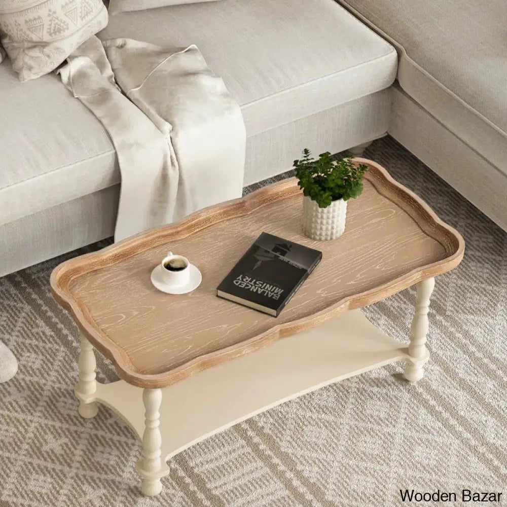 Deion French Farmhouse Coffee And Center Table Natural Tray Top Sofa