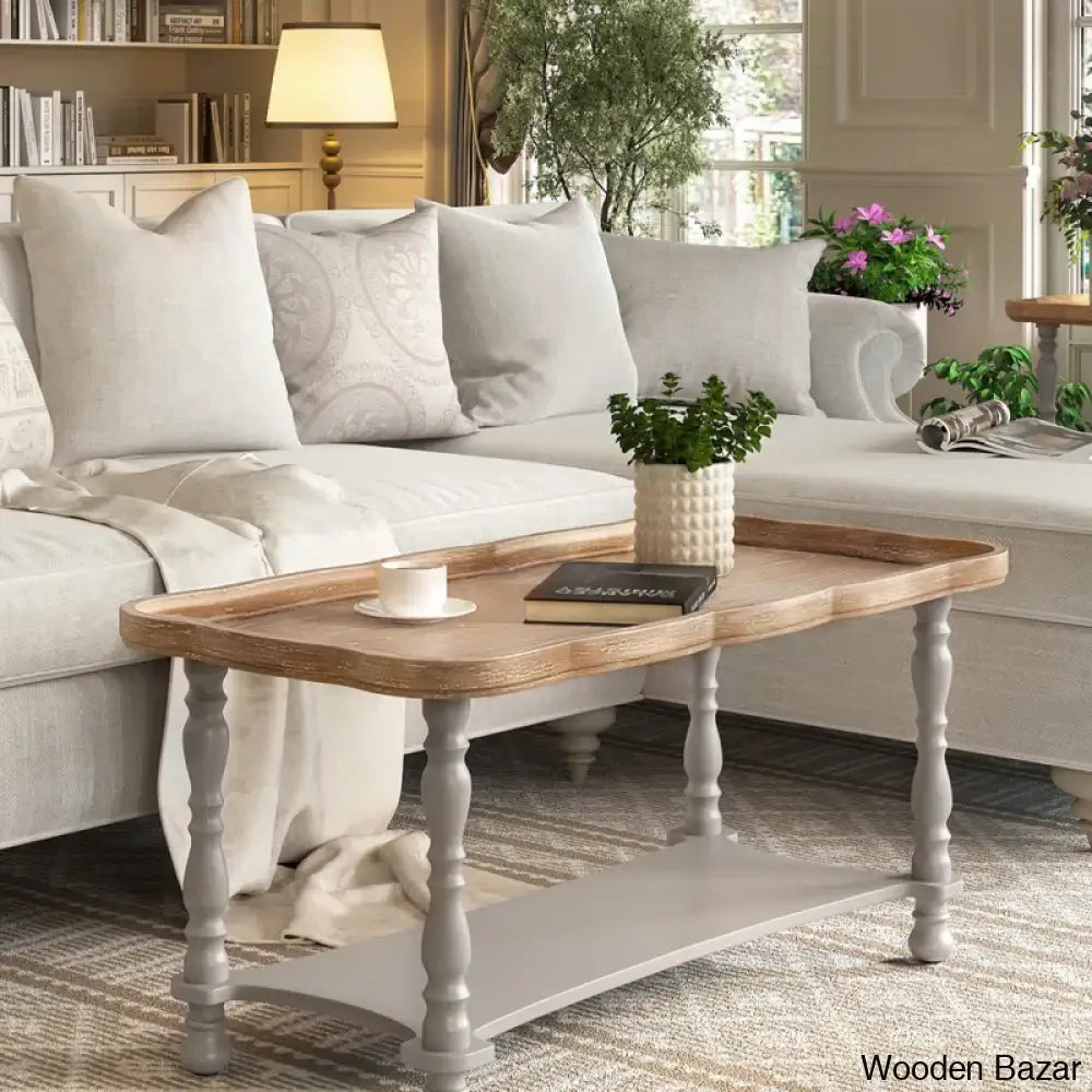 Deion French Farmhouse Coffee And Center Table Natural Tray Top Sofa