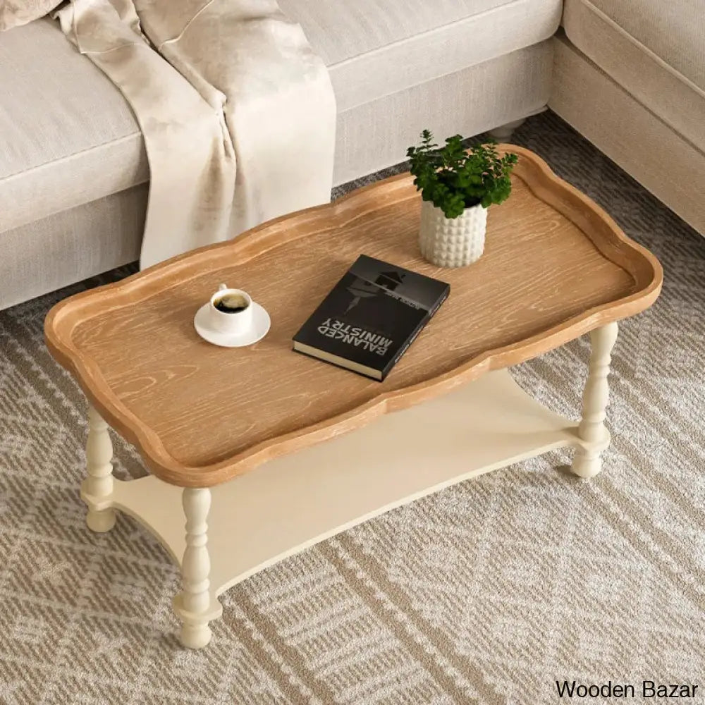 Deion French Farmhouse Coffee And Center Table Natural Tray Top Sofa