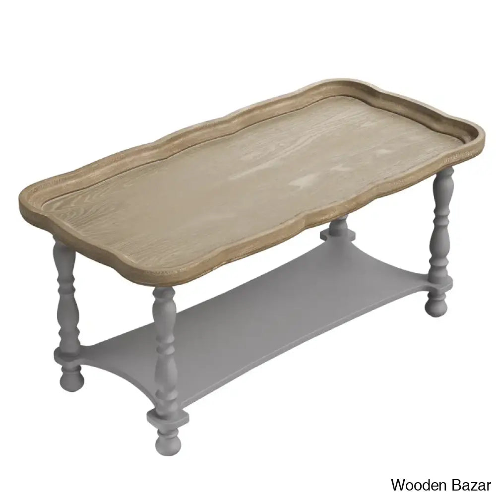 Deion French Farmhouse Coffee And Center Table Natural Tray Top Sofa