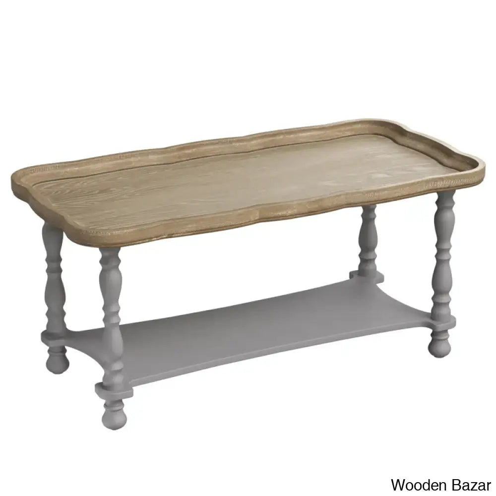 Deion French Farmhouse Coffee And Center Table Natural Tray Top Sofa