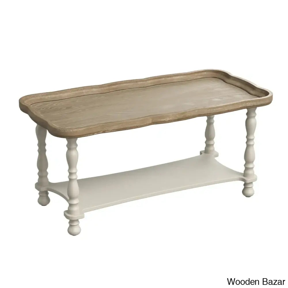 Deion French Farmhouse Coffee And Center Table Natural Tray Top Sofa