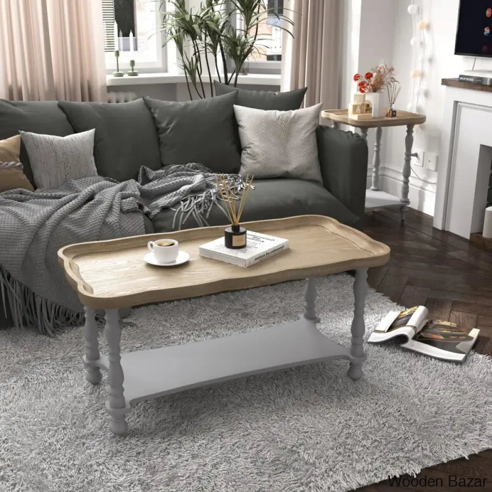 Deion French Farmhouse Coffee And Center Table Natural Tray Top Sofa