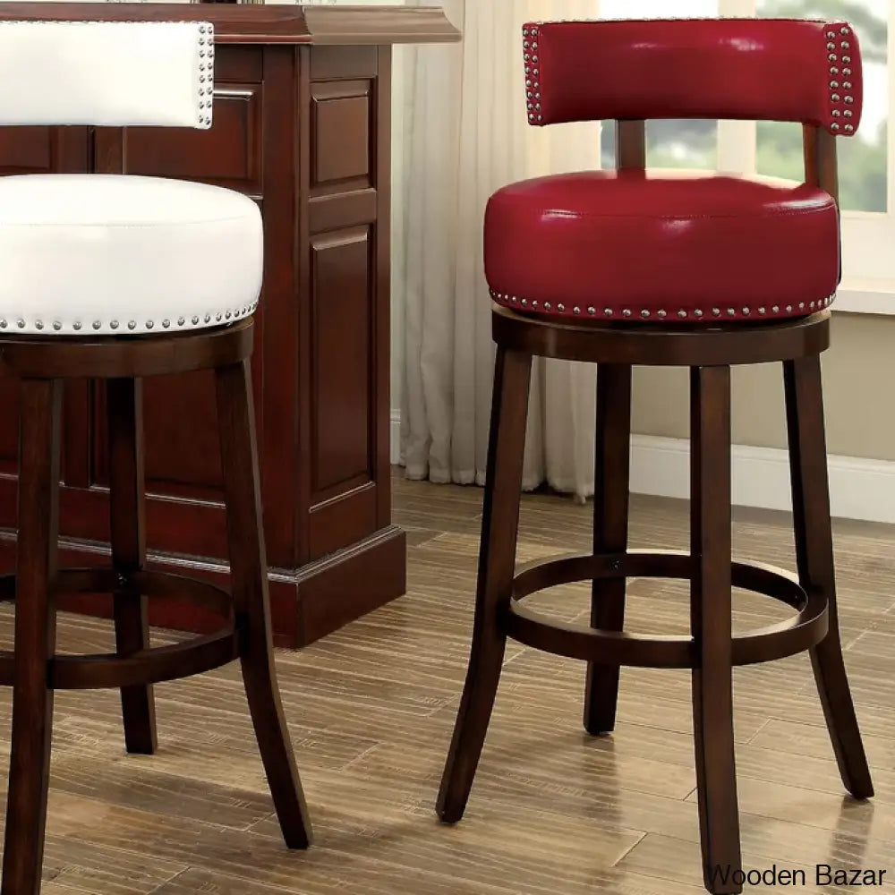 Delevany Swivel Upholstered Counter And Bar Stool With Solid Wood Frame (Set Of 2)