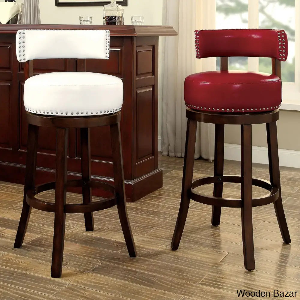 Delevany Swivel Upholstered Counter And Bar Stool With Solid Wood Frame (Set Of 2)