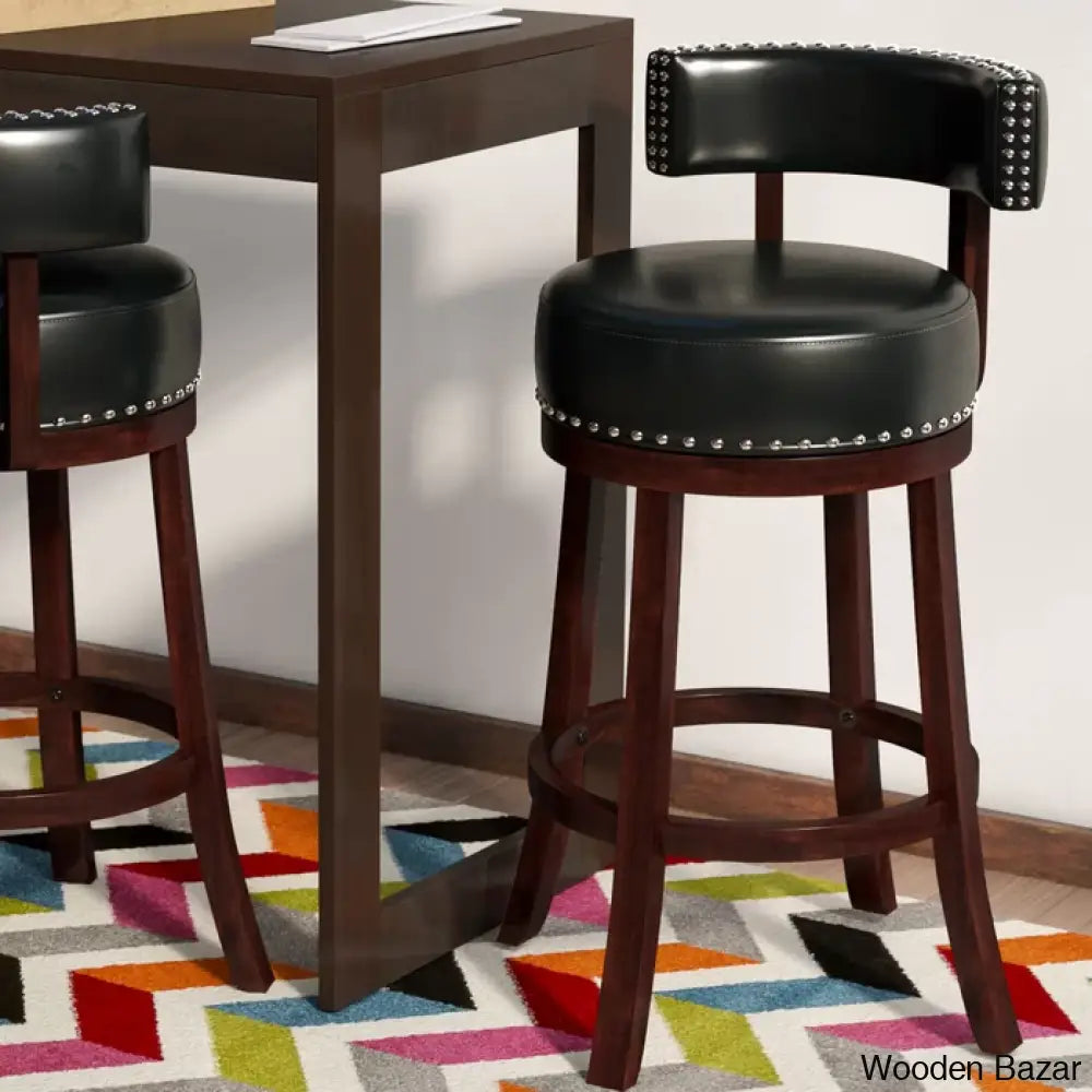 Delevany Swivel Upholstered Counter And Bar Stool With Solid Wood Frame (Set Of 2)