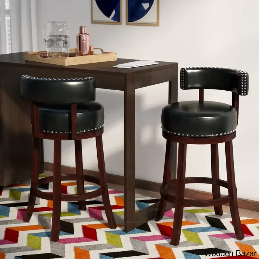 Delevany Swivel Upholstered Counter And Bar Stool With Solid Wood Frame (Set Of 2)