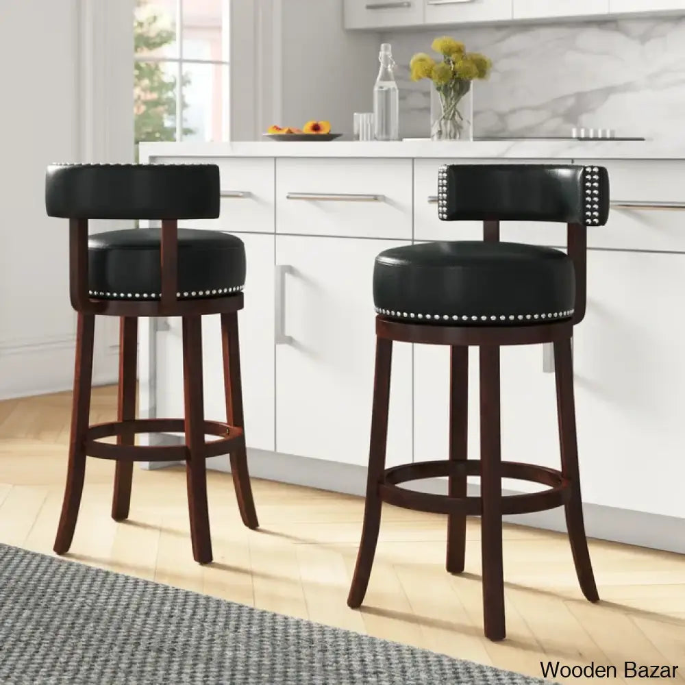 Delevany Swivel Upholstered Counter And Bar Stool With Solid Wood Frame (Set Of 2) Black / Bar