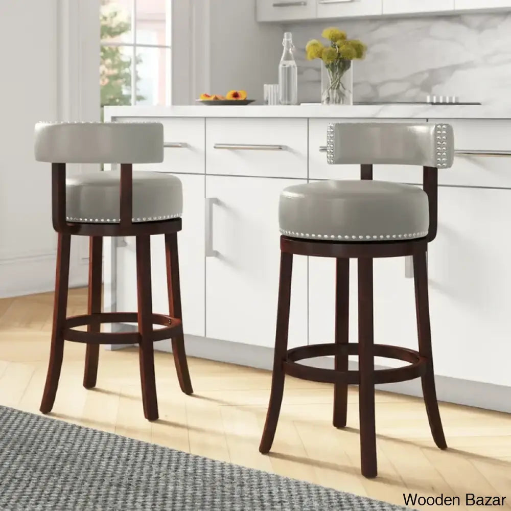 Delevany Swivel Upholstered Counter And Bar Stool With Solid Wood Frame (Set Of 2) Gray / Bar