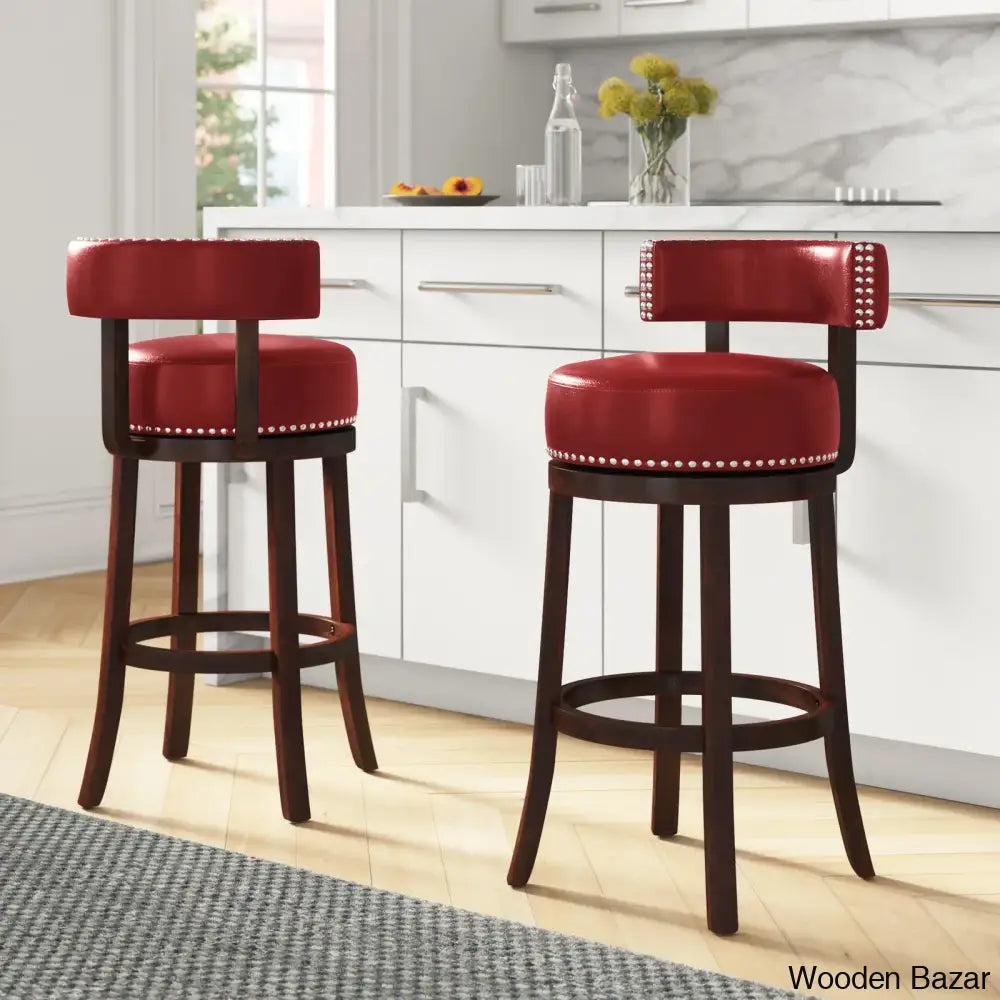 Delevany Swivel Upholstered Counter And Bar Stool With Solid Wood Frame (Set Of 2) Red / Bar