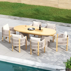 Delsie 6 Seater Aluminium Outdoor Dining Table Set With Extendable And Wooven Arm Chair