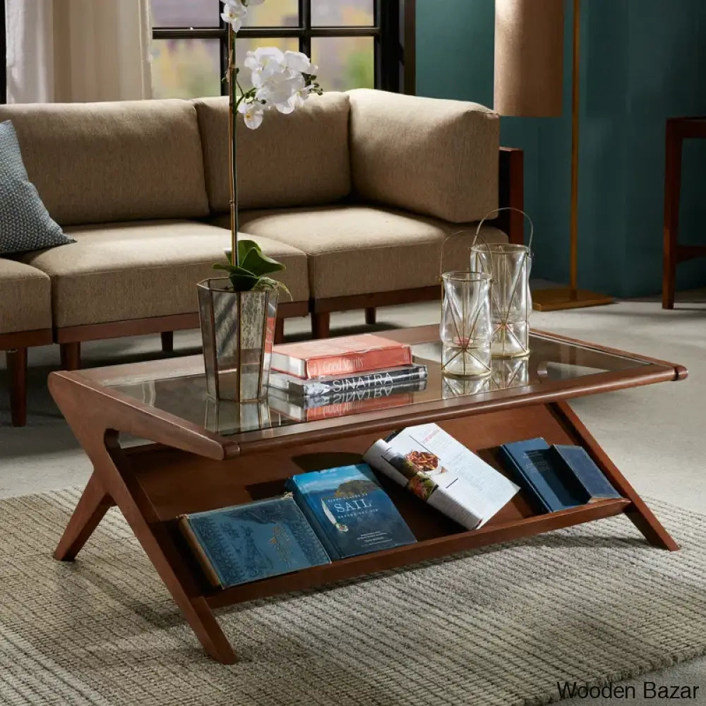 Desio Coffee And Center Table With Tempered Glass Storage