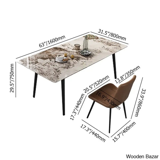 Devona 4 Seater Sintered Stone Top Rectangle Dining Table Set